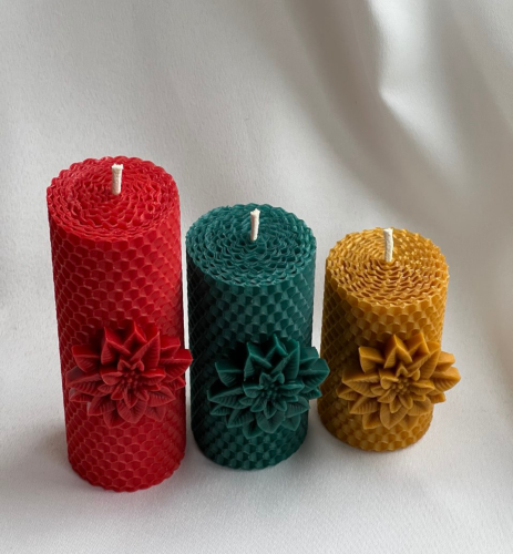 Świąteczne świece z woskową gwiazdą betlejemską – zestaw 13/10/8 cm